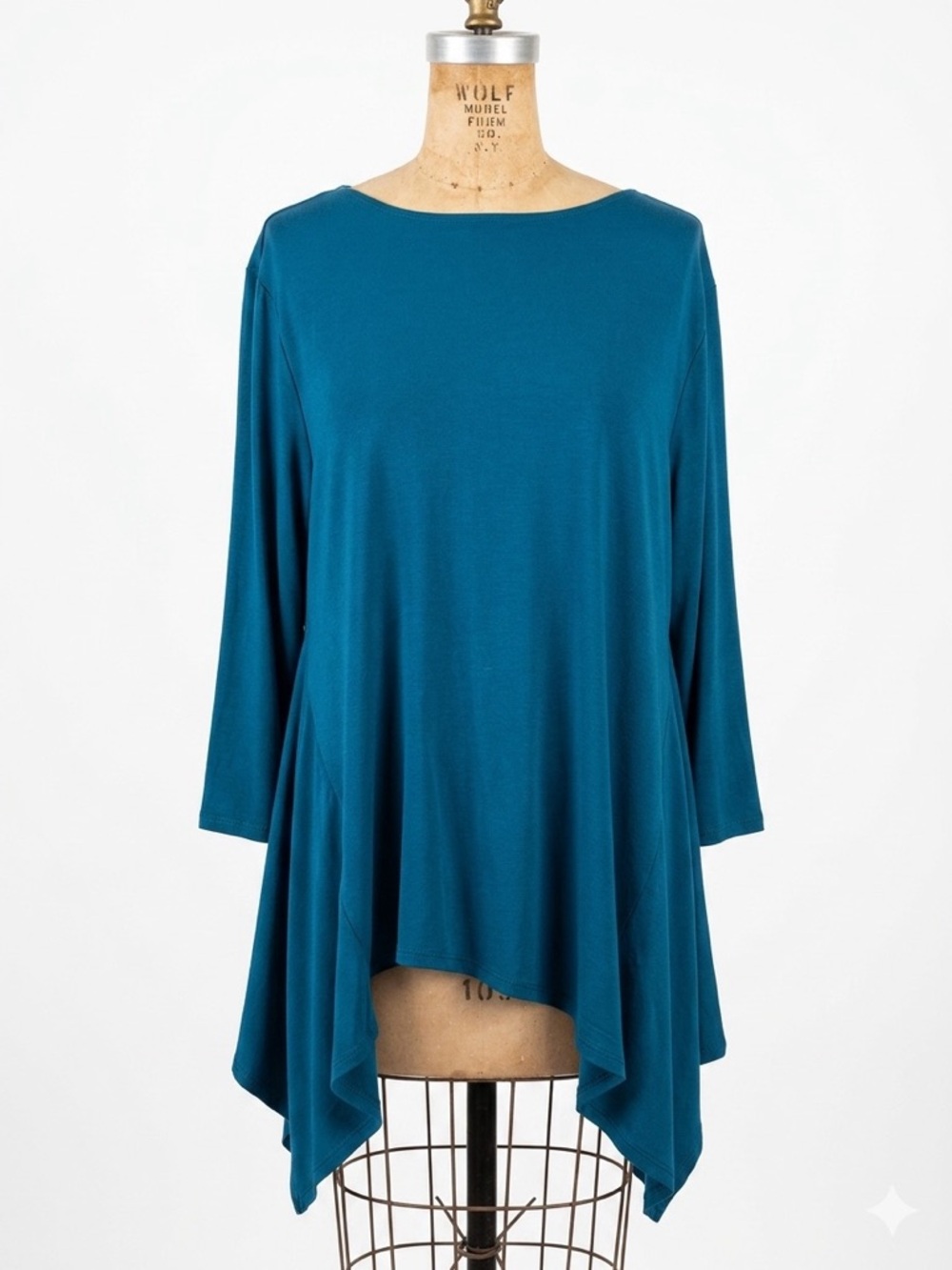 LISA BAYNE Teal Blue Asymmetrical Tunic Top Plus Size XXL Oversized Lagenlook